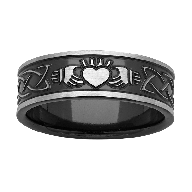 7mm Black & White 'Celtic' Zirconium Ring