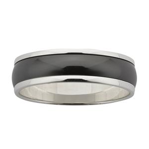 6mm wide polished Sterling Silver band with Black Zirconium centre.