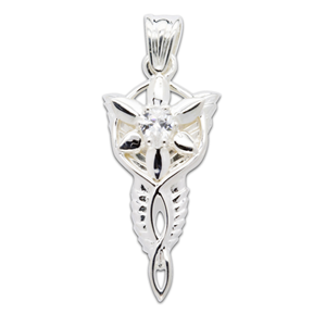 <p>Arwen's Evenstar Pendant (small).</p>
<p> </p>
<p>Arwen is an Elven Princess known also as Evenstar because of <br />
her unparalleled beauty. Blessed with Elven immortality, Arwen falls in love with Aragorn, a mortal man, and must choose between eternal life or the man she loves. She gives Aragorn her pendant as a token of her love.</p>
<p> </p>
<p>The pendant is available in either Gold or Sterling, and is set with either a 5x4mm cubic zirconia, amethyst, or blue topaz. <span style='text-align: left; widows: 2; text-transform: none; background-color: rgb(42,42,42); text-indent: 0px; display: inline !important; font: 14px/16px 'PT Sans'; white-space: normal; orphans: 2; float: none; letter-spacing: normal; color: rgb(204,204,204); word-spacing: 0px; -webkit-text-size-adjust: auto; -webkit-text-stroke-width: 0px'>Comes with the Official Lord of the Rings pouch.</span></p>