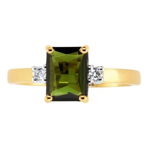 <p>Emerald Cut Green Tourmaline Ring with Diamonds.</p>