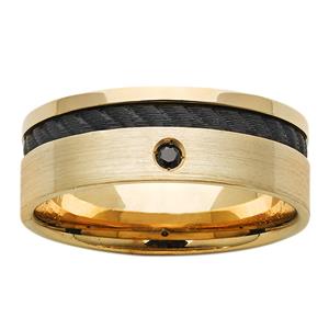 7mm 9ct Yellow Gold And Black Rope Zirconium ZiRO ring with Black Diamond