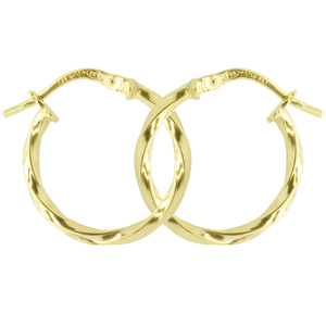 <p>9ct yellow gold Silver Filled Twisted Hoop Earrings</p>
<p>Measures 15mm across by 2mm wide</p>