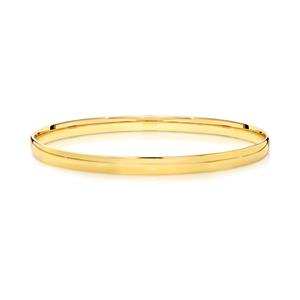 <p>Solid bangle, half round profile. Approx. 1.8mm thick, 9ct approx weight 15.6gms, 65mm diameter</p>