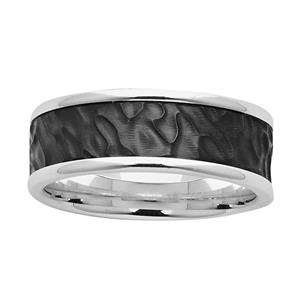 8mm Sterling Silver & Textured Black Zirconium Ring