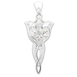 <p>Arwen's Evenstar Pendant (large).</p>
<p> </p>
<p>Arwen is an Elven Princess known also as Evenstar because of <br />
her unparalleled beauty. Blessed with Elven immortality, Arwen falls in love with Aragorn, a mortal man, and must choose between eternal life or the man she loves. She gives Aragorn her pendant as a token of her love.</p>
<p> </p>
<p>The pendant is available in either Gold or Sterling, and is set with 4x(10x5mm) marquis cut and 2x(7x5mm) pear cut cubic zirconias, and either a 5x4mm cubic zirconia, amethyst, or blue topaz.</p>