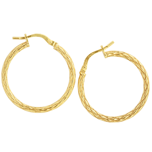 <p>9ct yellow gold Silver Filled Textured Hoop Earrings</p>
<p>Measures 20mm across by 2mm wide</p>