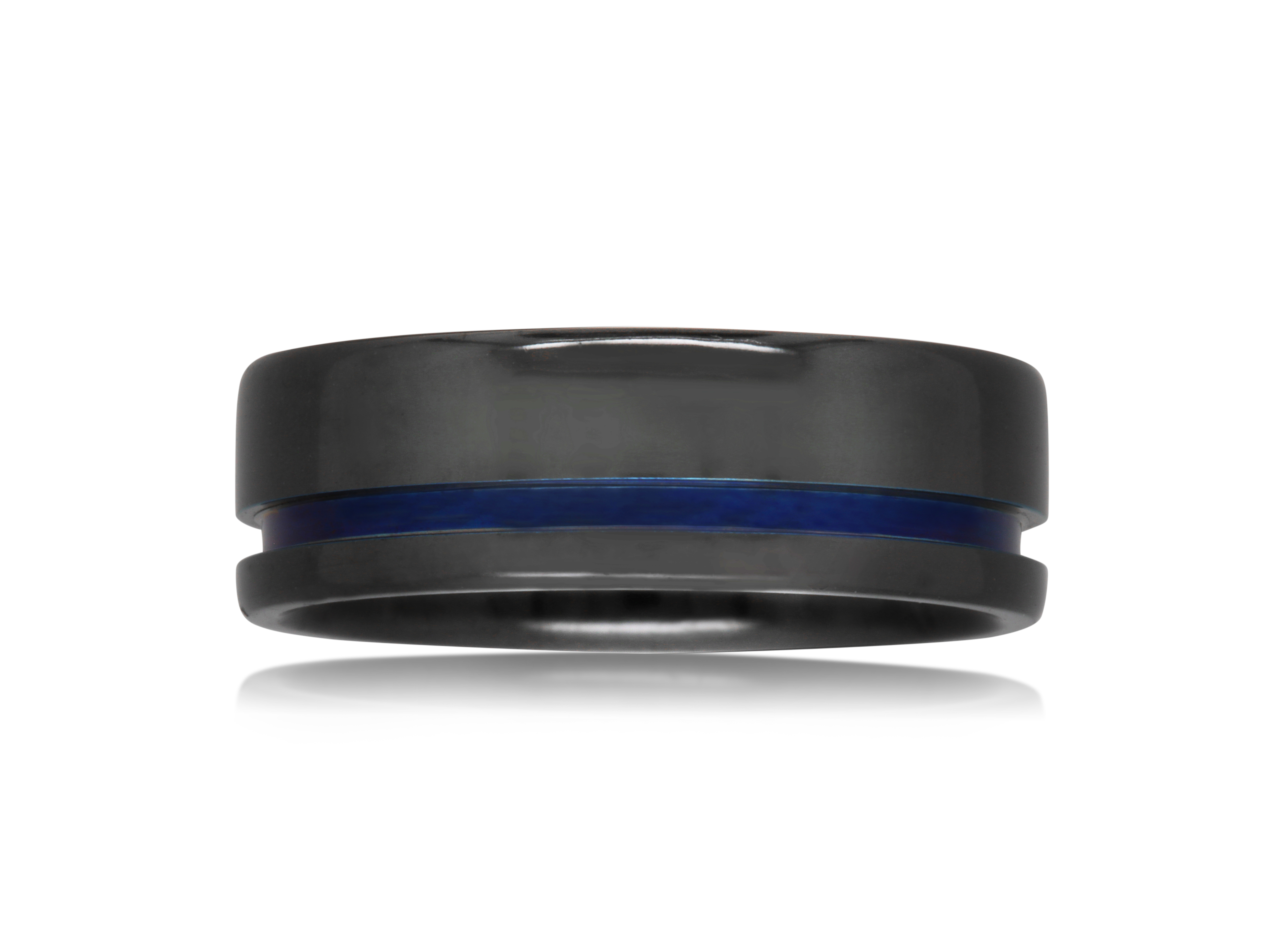 Black and Blue Zirconium ring, Polished Top