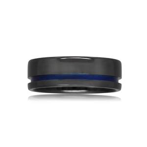 Black and Blue Zirconium ring, Polished Top