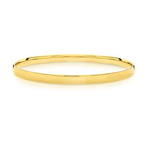 <p>Solid bangle, half round profile. Approx. 1.1mm thick, 9ct approx weight 9.0gms, 65mm diameter</p>
