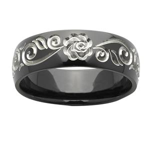 Floral engraved Black Zirconum ring