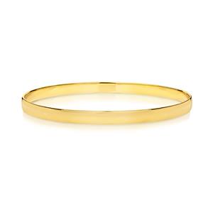 <p>Solid bangle, half round profile. Approx 1.1mm thick, 9ct approx. weight 10.8gms, 65mm diameter</p>