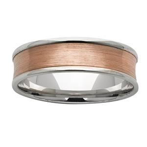 <p>7mm White Gold Ring with a Concaved sanded Rose Gold centre</p>